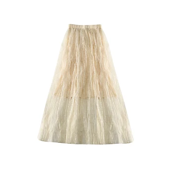 

Lace Vintage Polka Dot Mesh Skirt Elastic Waist Women Pleated Skirt Wildt Long Skirts A-line Skirt feminino 2019 Spring summer