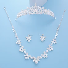 Bride Diaries свадебные аксессуары для волос имитация жемчужная Тиара серьги с короной ожерелья комплект посеребренный свадебные ювелирные наборы