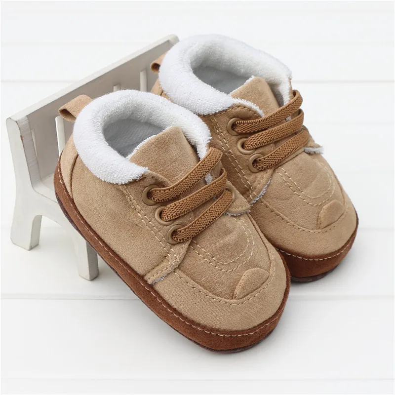 2016 Autumn Winter Khaki Lace Up Baby Boots Warm Cotton Baby Boys Shoes