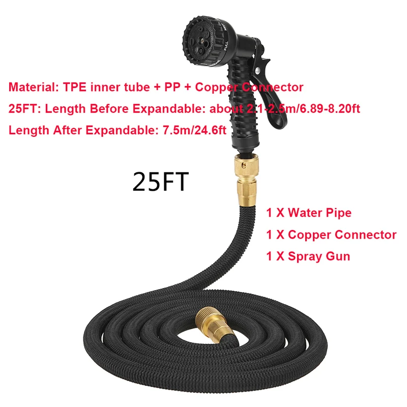 25-100FT расширяемый садовый шланг гибкий садовый водный шланг для автомобильного шланга поливочный Соединитель с распылителем - Цвет: 25 FT