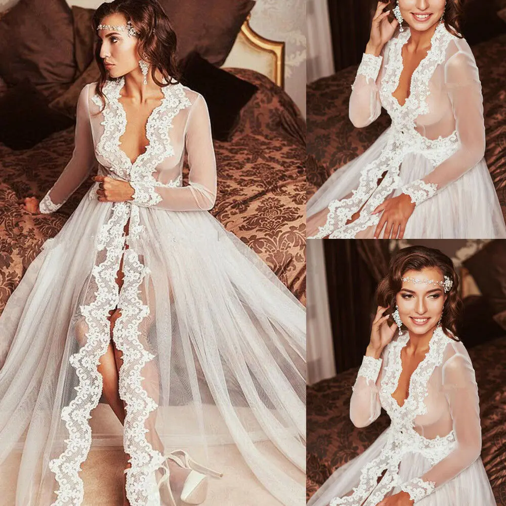 

2019 Sexy New Women's Wedding Cloak Jacket White Ivory Long Tulle Bridal Lace Appliques Edge Cape Wraps Custom Made Jackets