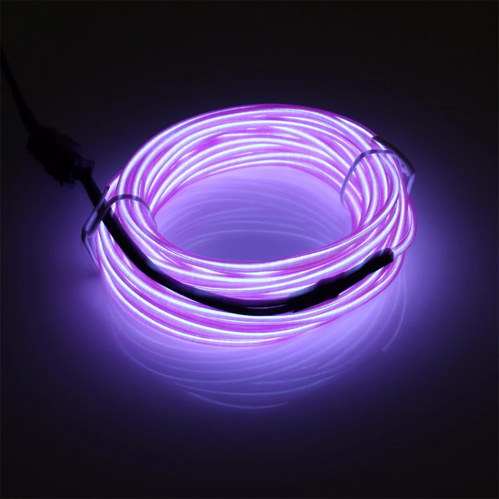 Дешевая Светодиодная лента EL Wire 2 3 5 м цветная на батарейках в гибкая неоновая