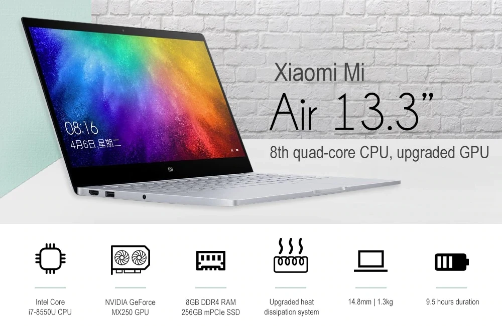 Xiaomi Mi ноутбук Air 13,3 дюймов Английский Win10 MX250 двойная выделенная карта Intel i5/i7 8 Гб Ram 256 ГБ SSD с отпечатком пальца