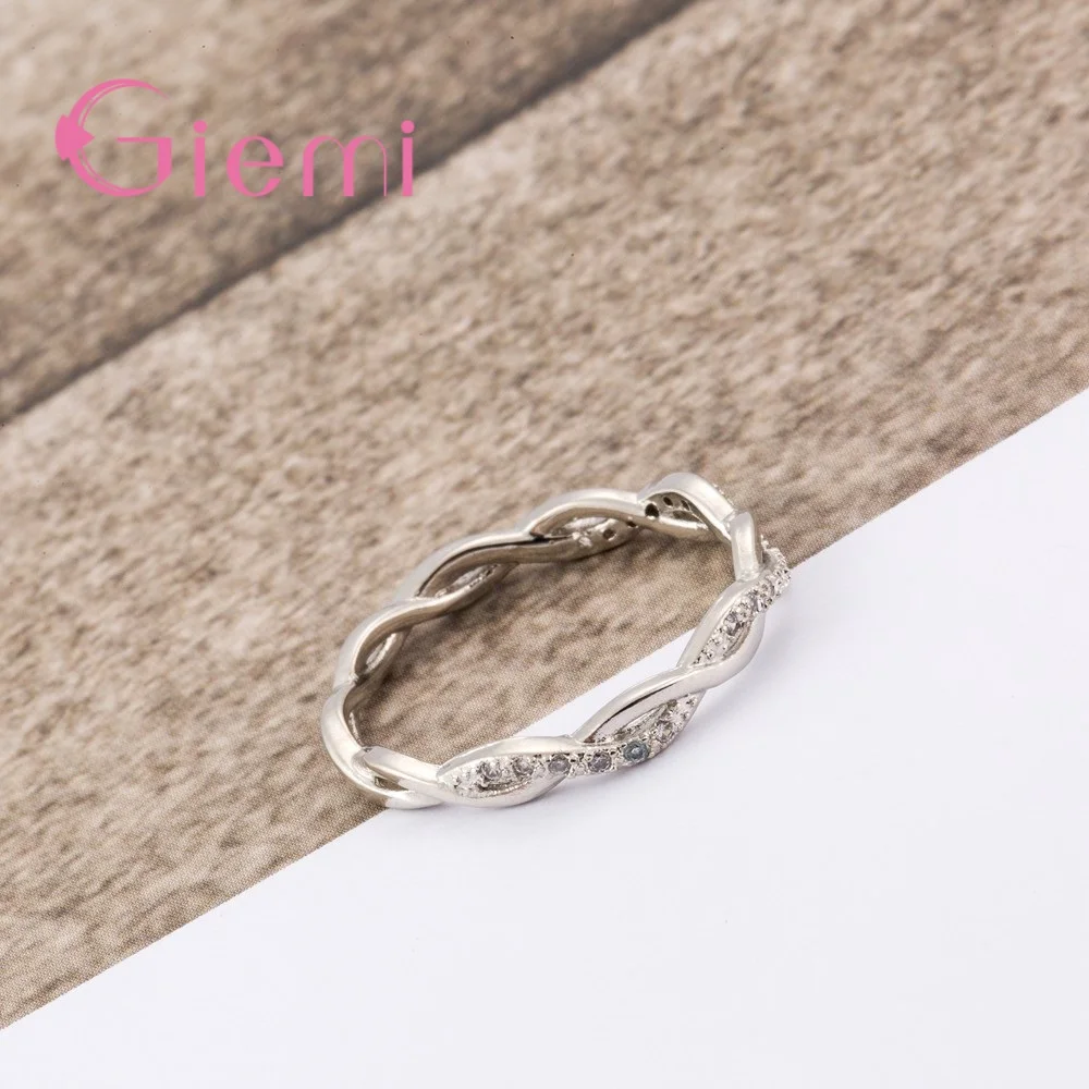 Fine Solid Pure 925 Sterling Silver Rings for Women Men AAA Cubic Zircon Cross Twisted Stackable Wedding Engagement Jewelry