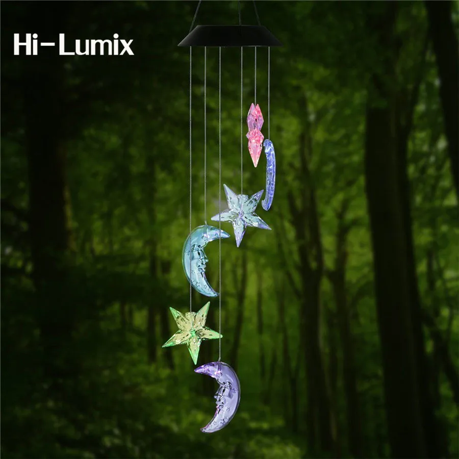 

Hi-Lumix Solar Wind Chimes LED Light 6Leds Multicolor Star and Moon Hanging decoration Waterproof Window/ Party/ Night Garden