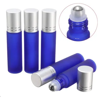 

5pcs 10ml Thick Amber Glass Roll On Essential Oil Empty Perfume Refillable Bottle With Stainless Steel Roller Ball Silver Cap