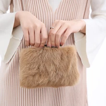 Neue 2016 frauen winter kupplung schädel-knöchel schellt abendtaschen kaninchenfell partei taschen ketten umhängetasche mit goldkette