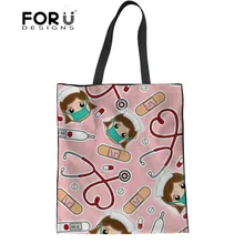 FORUDESIGNS/сумка для покупок для женщин, мультяшная милая сумка для медсестры, многоразовая сумка для покупок, Повседневная Большая многоразовый тканевый рюкзак для девочек