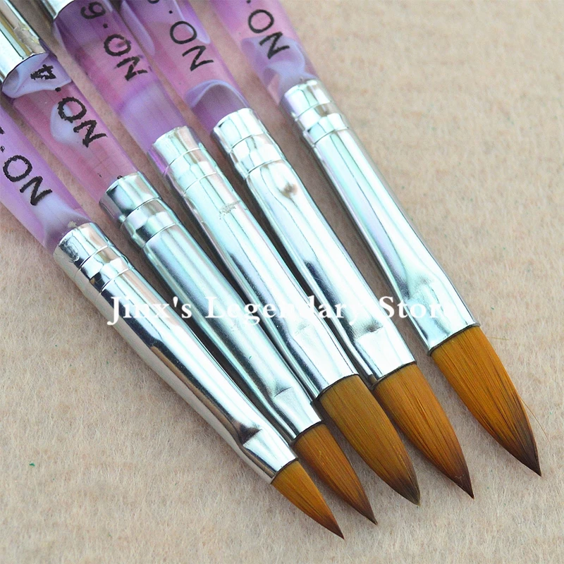 5 Sizes Sable acrylic nail brushes DIY Nail Art Design Tool Pen Gel UV