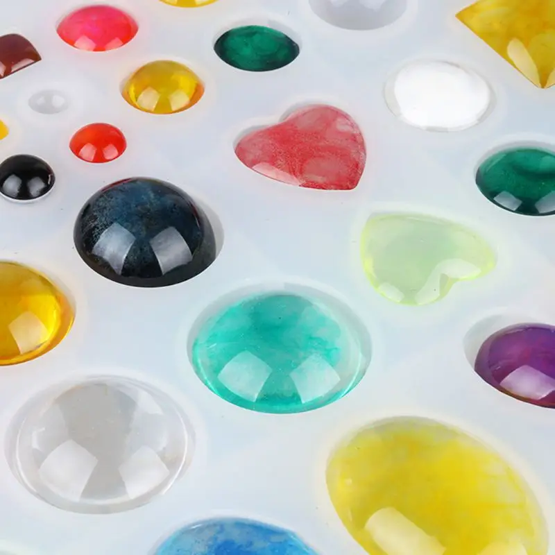 Полукруглые разноцветные плоские с сердца в форме эллипса для квадратного стеклянного кабошона полимерная форма изготовления ювелирных изделий, драгоценный камень патч формочка для силиконовой подвески