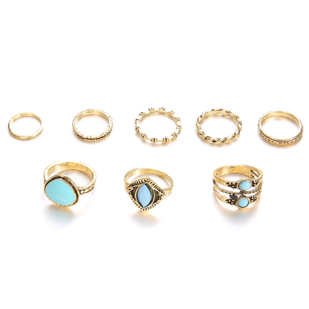 8Pcs Knuckle Ring Set Bohemia Vintage Joint Rings Golden Lotus Female