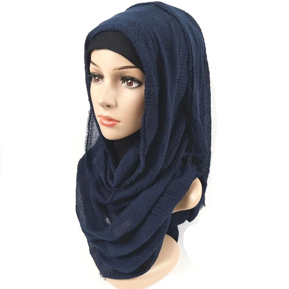 Crinkle простой морщин обертывание пузырь хлопковая вискоза длинный шарф шаль Женский сморщенный платок-хиджаб мусульманская голова хиджаб