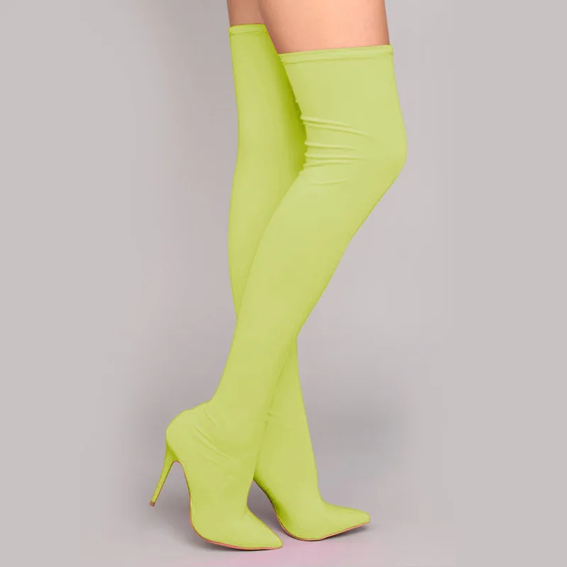 Fashion Color Customized Stretchy Lycra Sock Boots Pointy Toe Over-the-Knee Heel Thigh High Pointed Toe Women Boots Fashion Color Customized Stretchy Lycra Sock Boots Pointy Toe Over-the-Knee Heel Thigh High Pointed Toe Women Boots