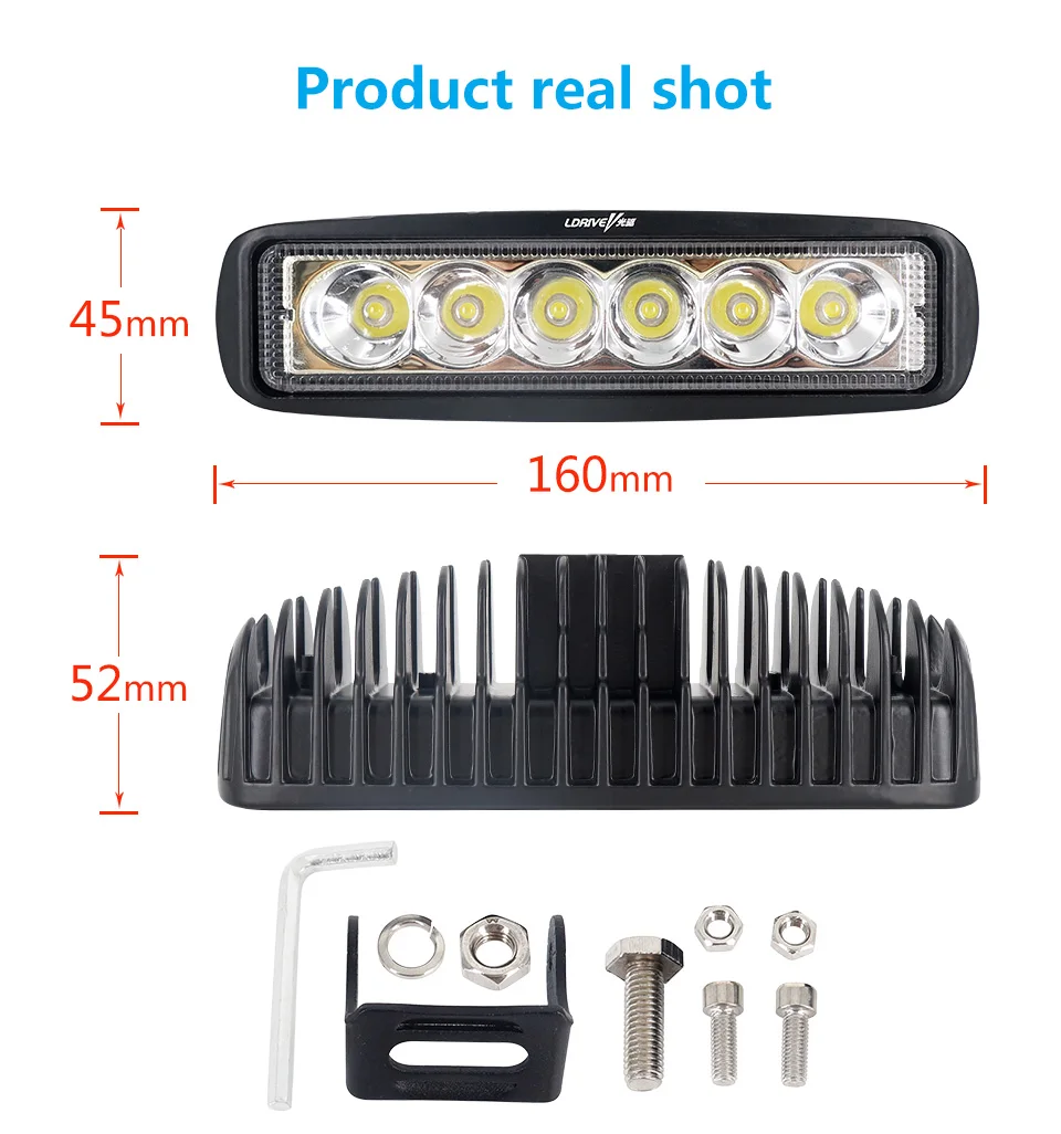 Ldrive 9-32 В 18 Вт водить автомобиль, дневной Бег светодиодный свет работы бар 6LED туман светодиодные лампы свет бар мотоцикл Offroad 4x4 ATV свет