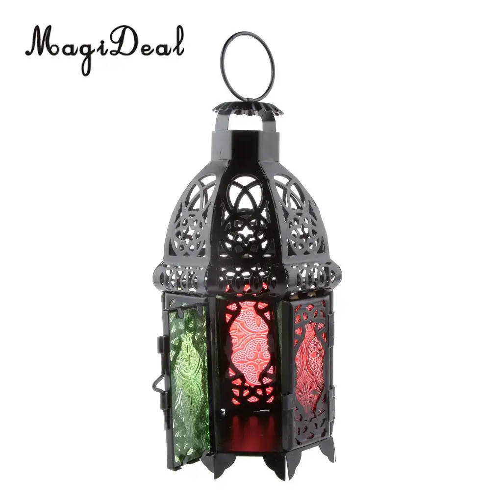 MagiDeal Moroccan Wall Hanging Colorful Glass Lamp Lantern Tea Light Candle Holder, Home Decorations Wedding Party Decor