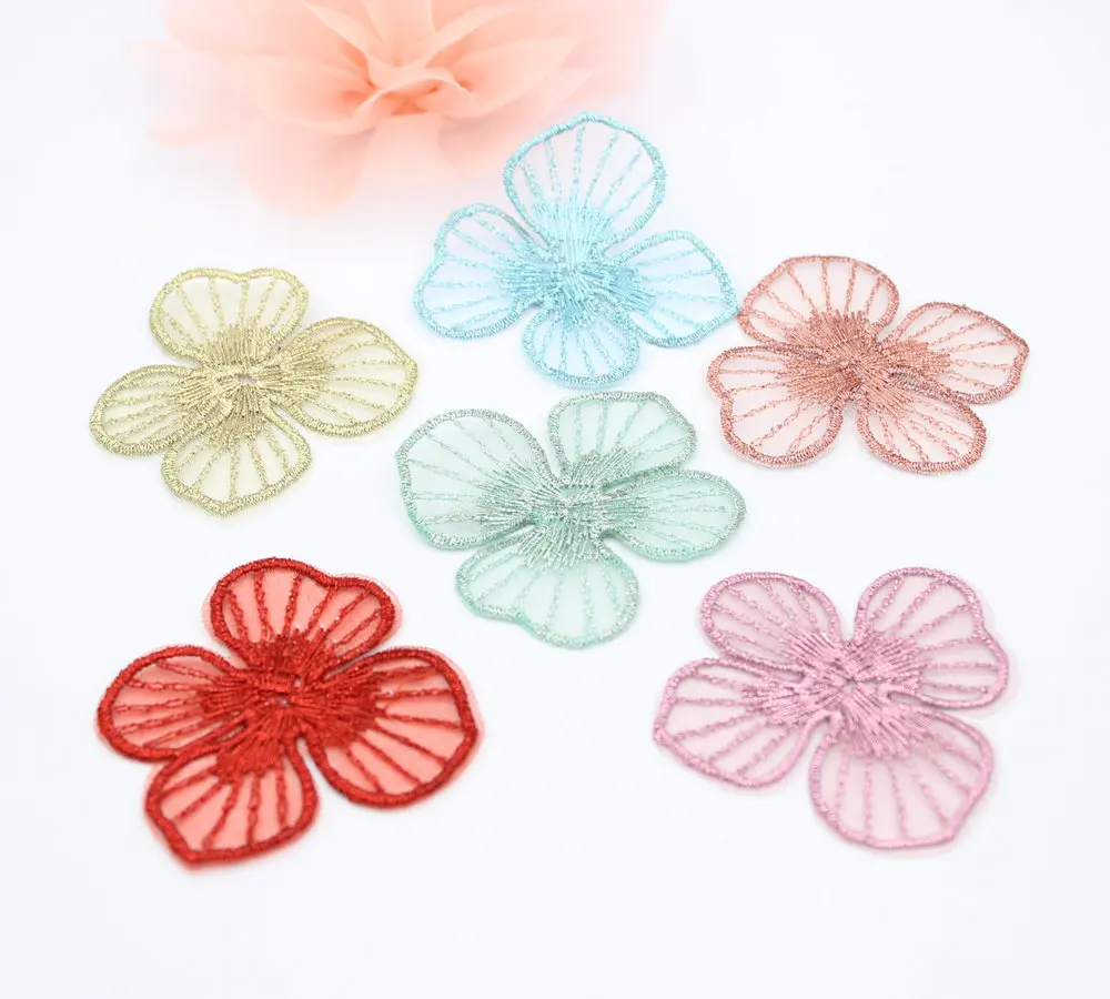 

20PCS/lot Embroidery Mesh Four Petals Flower Applique 5.0cm Translucent Single layer for Garment Embellishment,DIY project