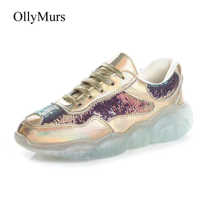 

Glitter Shoes Women Chunky Sneakers Platform zapatos de mujer Spring New chaussures femme Lady chaussures femme footware Silver