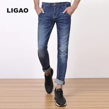 LIGAO 2017 Men’s Jeans High Elastic Slim Denim Pants Breathable Straight Trousers Casual Male Mens Pant Plus Size