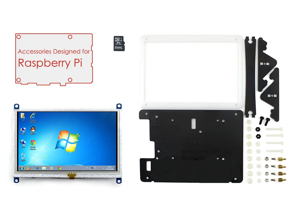 Raspberry Pi Accessory Pack with 5 inch HDMI LCD Display Support Mini PC& Raspberry Pi 3 B/2 B With Case&8GB Micro SD Card