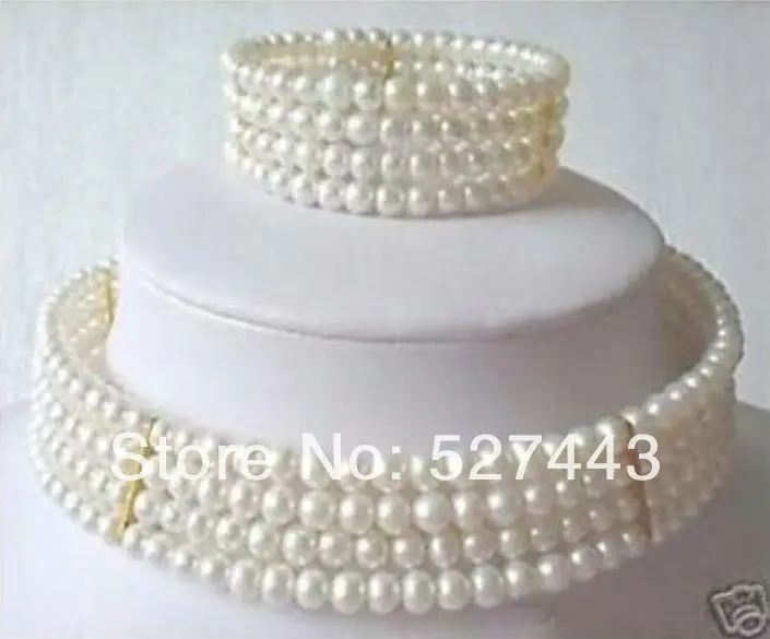 

Wholesale Stuning New 6-7mm White Pearl Necklace Bracelet set