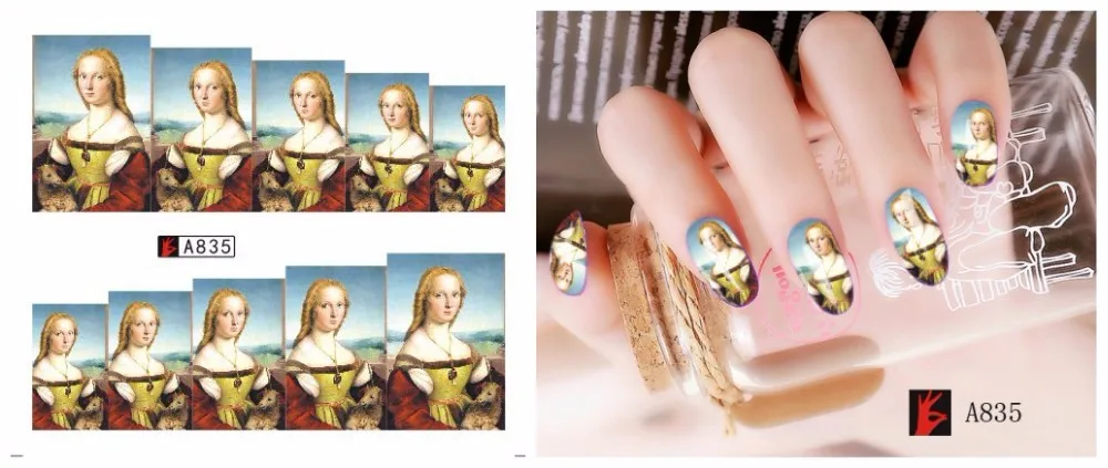 12 листов мира Мона Лиза принты в стиле Дизайн Ногтей Полное покрытие переноса воды таблички наклейки для ногтей ползунок тату для ногтей