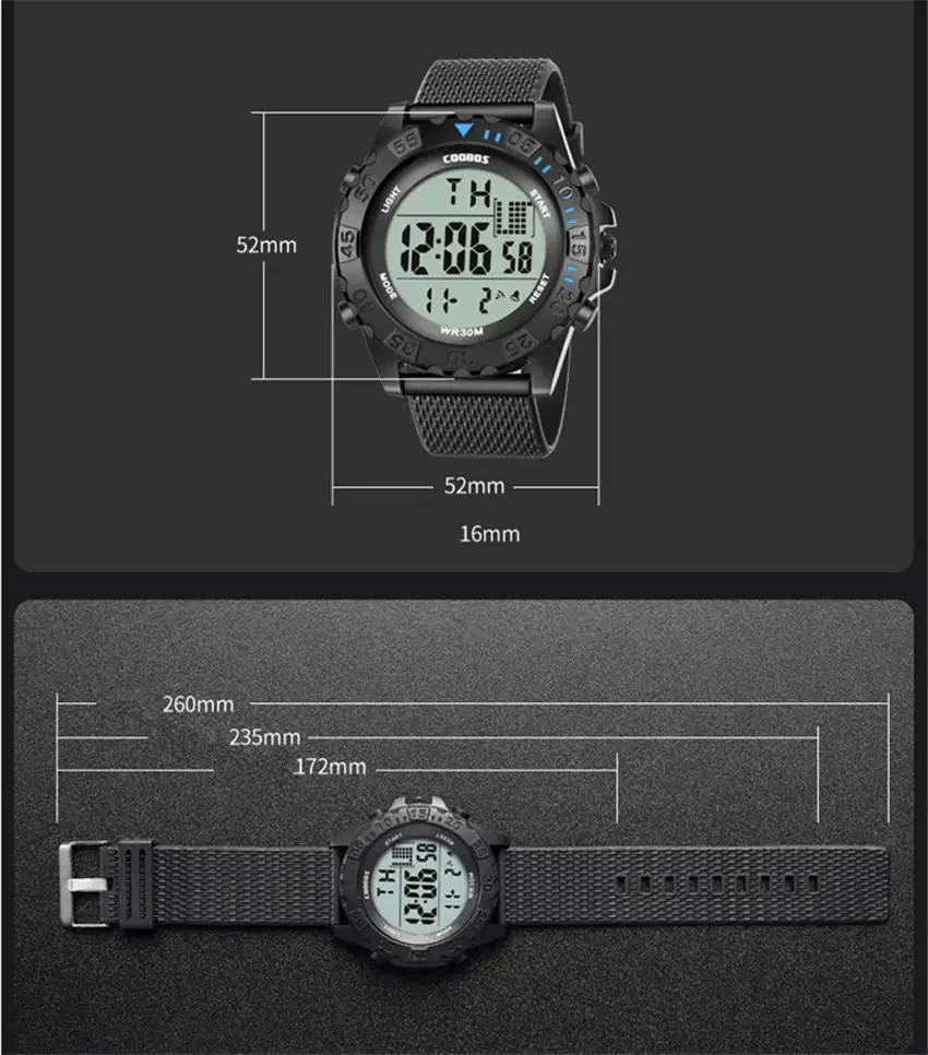 Coolboss Элитный бренд Для мужчин s спортивные часы цифровой ЖК-дисплей военные часы Для мужчин модные Повседневное электроники наручные часы