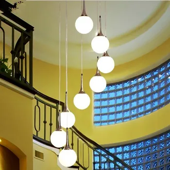 

Simple staircase rotary long villa double creative glass ball personalized restaurant LED lamp Pendant Light FG35