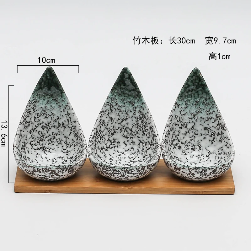 Креативное керамическое маленькое блюдо с бамбуковым поддоном, японский стиль, сухофрукты, закуски, закуски, блюдо, набор из 3 предметов, соус, соус, блюдо - Цвет: 3