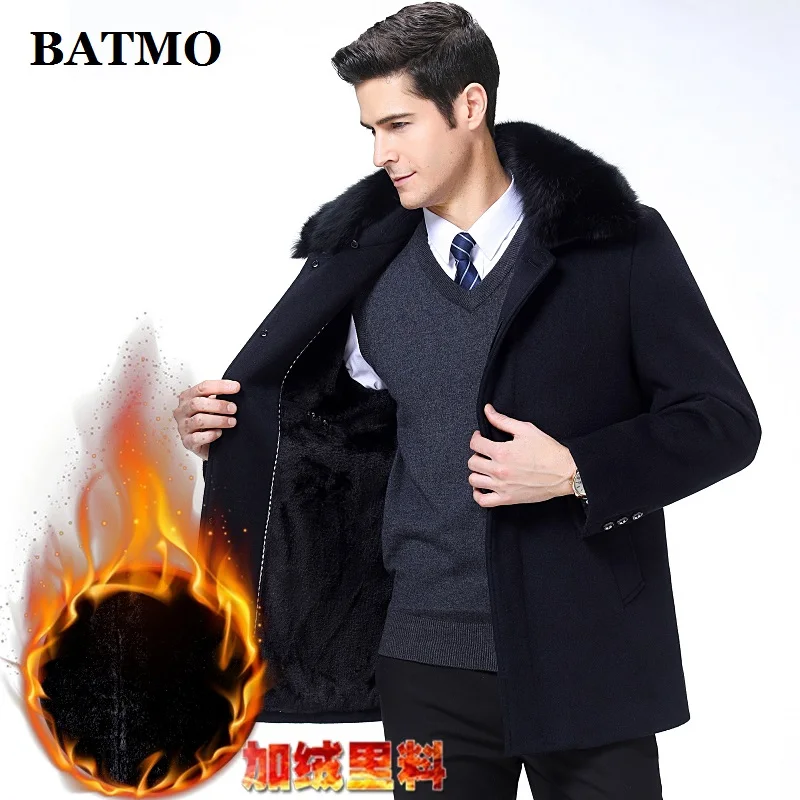 BATMO Новое поступление осенне-зимний высококачественный шерстяной Тренч для мужчин, мужские шерстяные куртки, теплое пальто, большие размеры 1878 - Цвет: NAVY BLUE