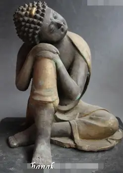 

10"Old China Tibet Buddhism Bronze Gilt Sleep Shakyamuni Sakyamuni Buddha Statue