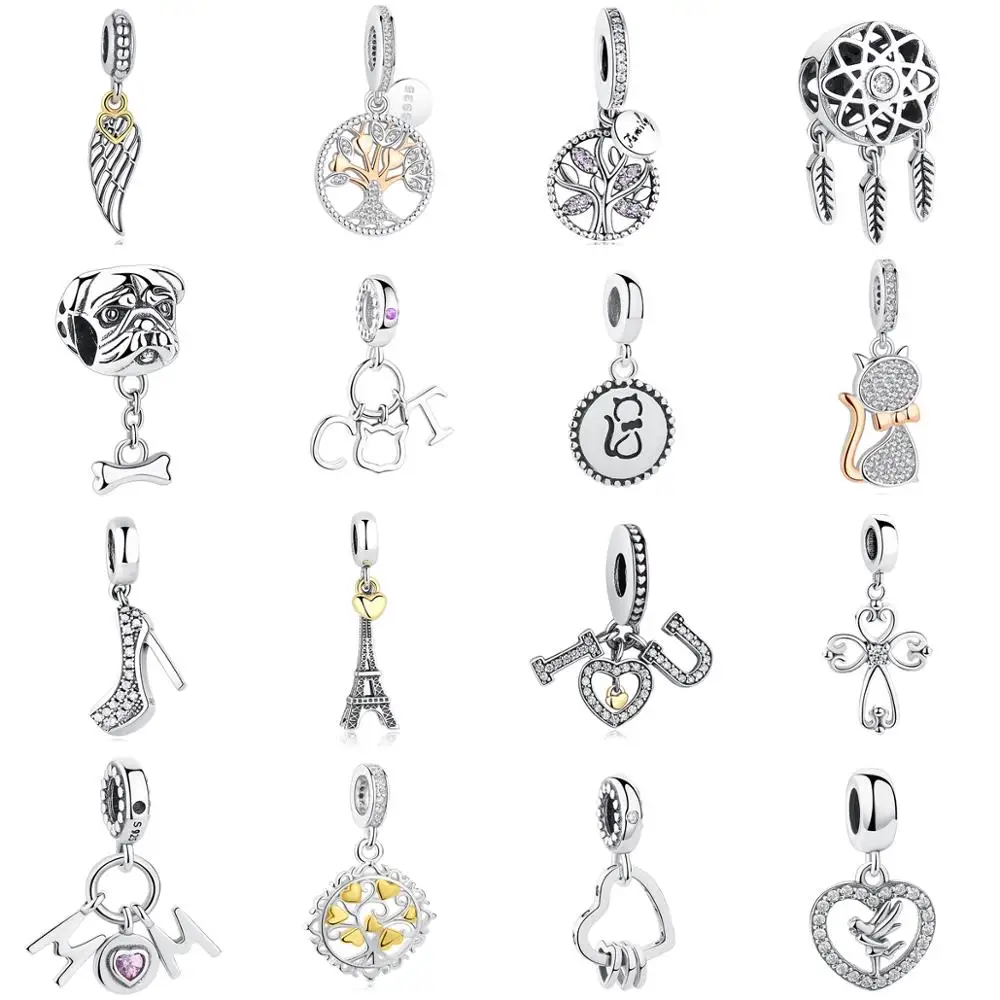 

925 Sterling Slver Charm fit Pandora Bracelet Flowers Heart Tree of Life Tower Beads For DIY Original Women Jewelry Making