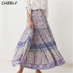CHBBLF Женские винтажные Макси-юбка с принтом кулиска женский с эластичной талией юбка длиной до лодыжки DFJ8229