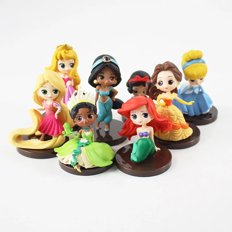 

8pcs/lot Princess Q Posket Action Figure Snow White Mermaid Ariel Cinderella Belle Mini Figurine PVC Model Collection Toy Doll