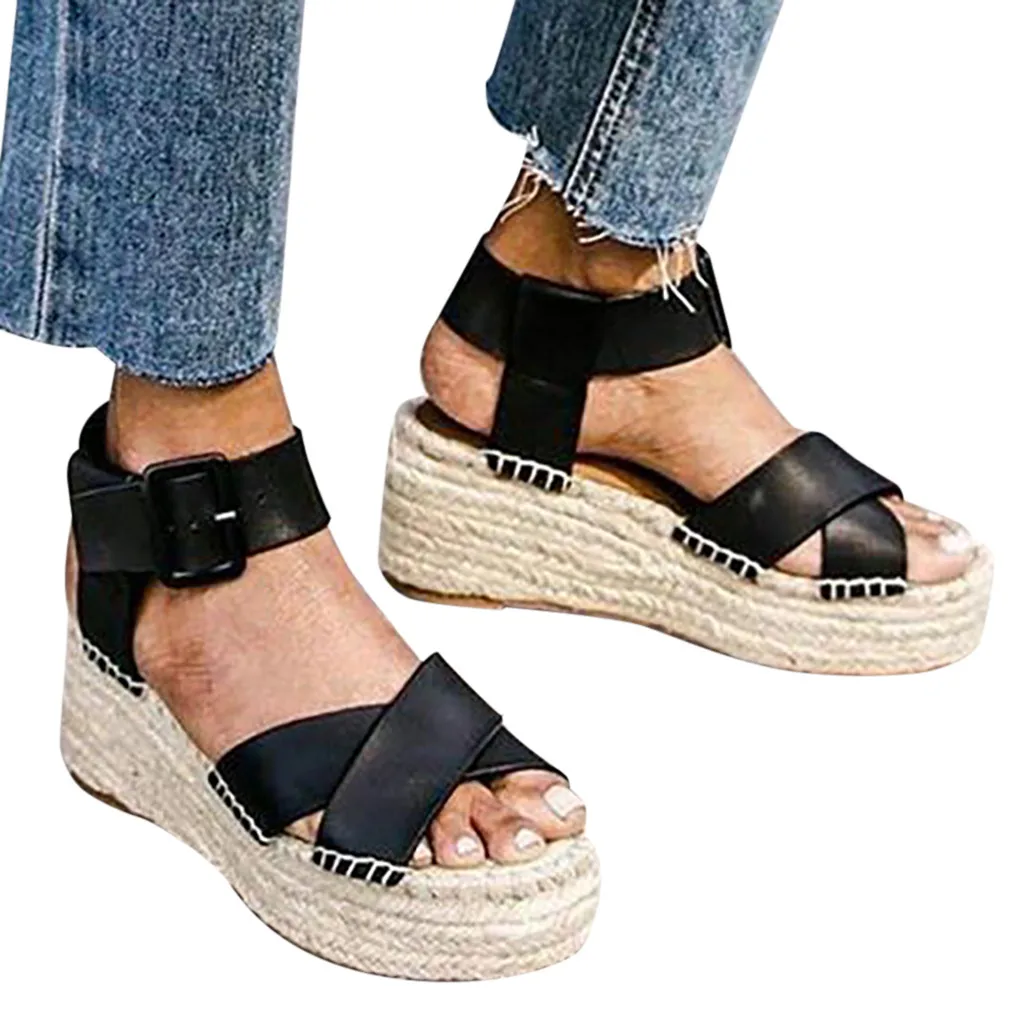 

MUQGEW Women's Shoes With Platform Ladies Fashion 2019 Solid Wedges Casual Buckle Strap Roman Shoes Sandals zapatos de mujer