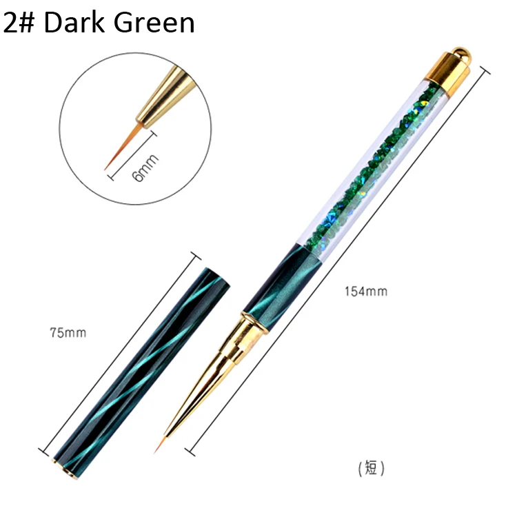 Gj0115 кошачий глаз Стразы акриловая ручка дизайн ногтей, ручка с кисточкой чертёжная линия Живопись градиент УФ гель лак Маникюрный Инструмент - Цвет: 02 dark green