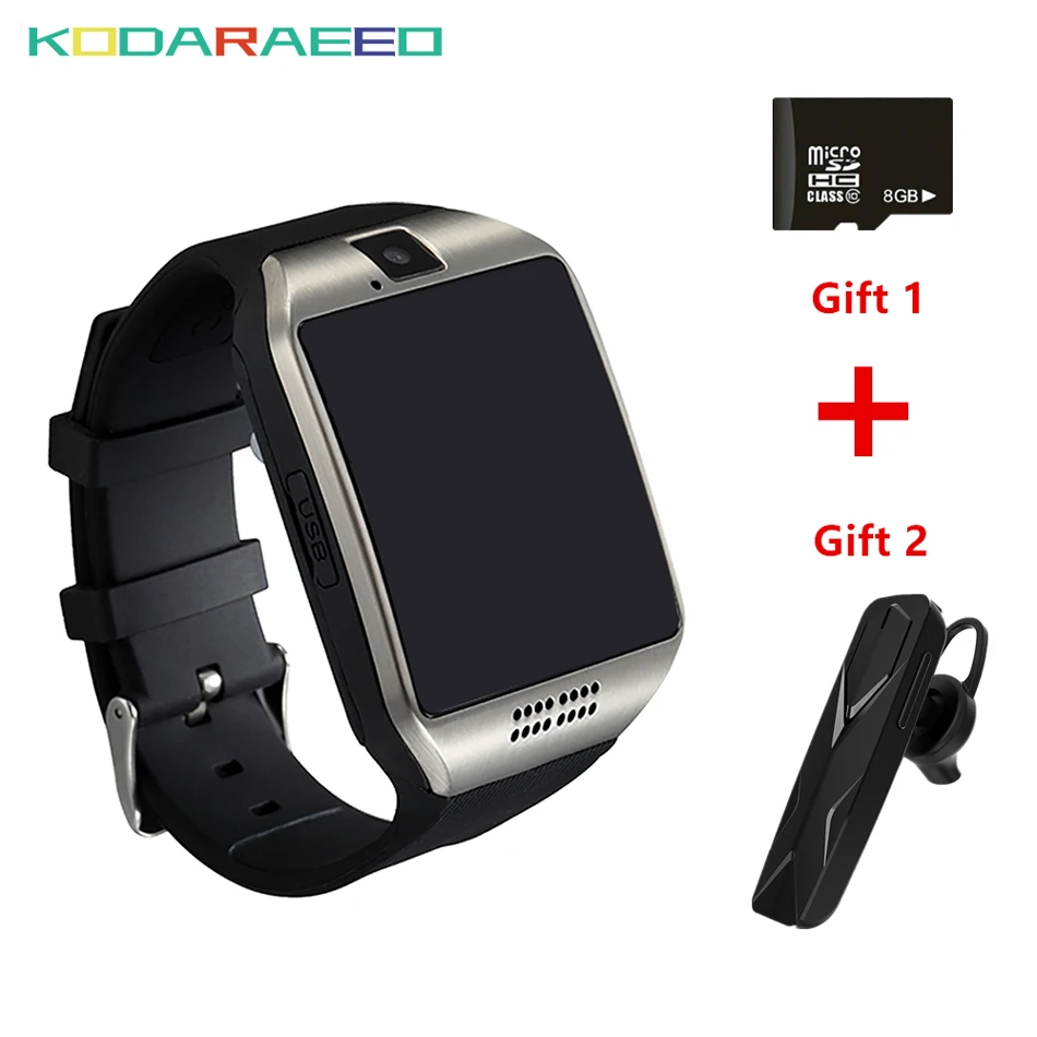 melhor Q18 Homens Relógio Inteligente Com Tela Sensível Ao Toque de Apoio TF Cartão da Câmera Sim Grande Bateria Passometer Bluetooth watchphone para Android Telefone