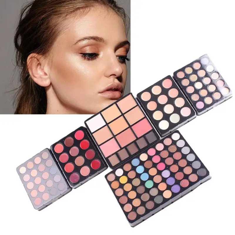 

New Eyeshadow Pallete Makeup Set Aluminum Box Three Layers Include Glitter Eyeshadow Lip Gloss Blush For Makeup Paleta Da Sombra