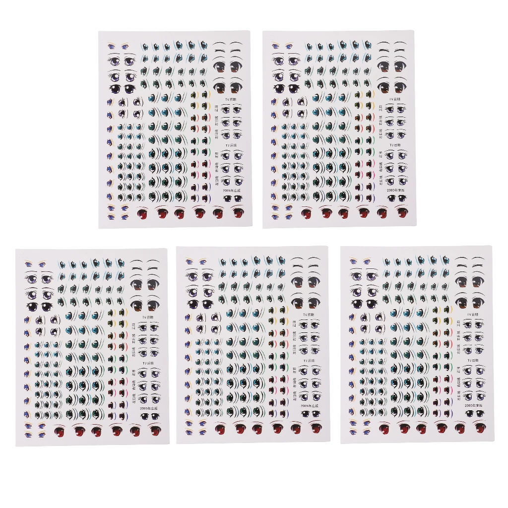 5 Sheets Assorted Eyes Stickers DIY Doll Accessories Cartoon Toy Eyes Cute Anime Figurine Dolls Eye Paster Face Clay Decals Mold