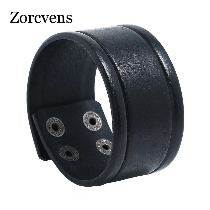 

Modyle Charm Wide Black Brown Leather Bracelets Multicolor Metal Silver Big Circle Wrap Bracelet Femme Wristband Jewelry