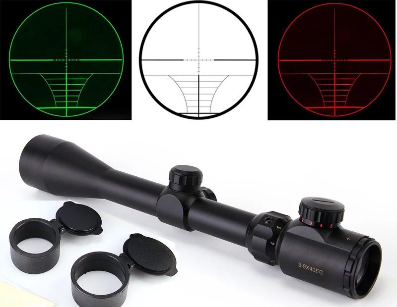 

3-9x40EG New Mounts Sporting Hunting Red Green Rifle Scope RifleScope Full Size Cross Sight Tactical Optics Scope free shiping