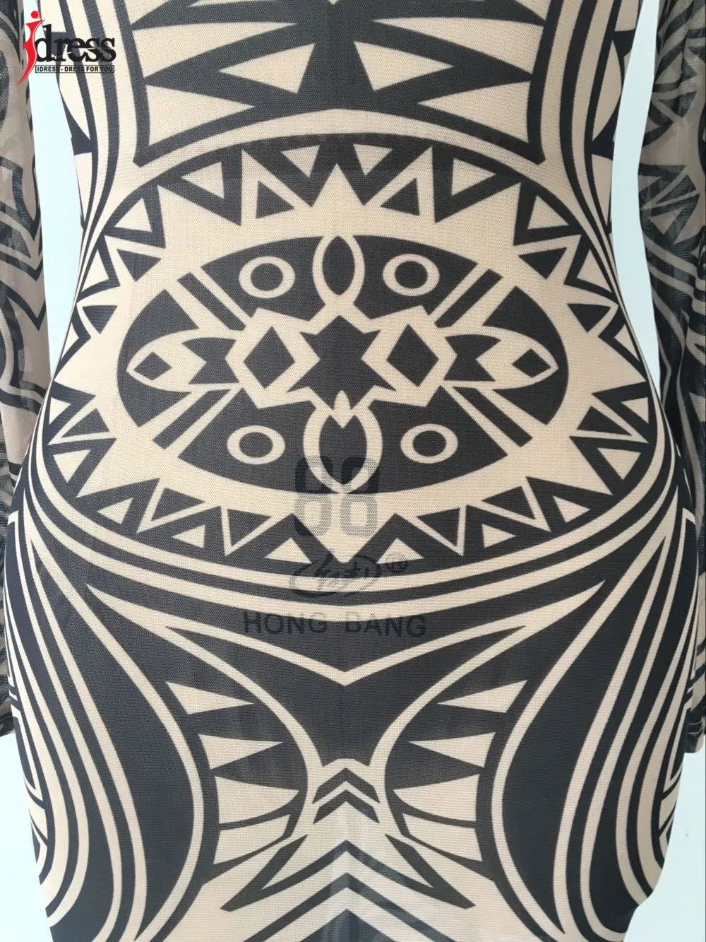 IDress 2016 New Geometric African Print Dresses Women Sexy Mesh Long Sleeve Bodycon Party Dresses Sexy Night Club Dress Women (1)