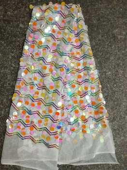

2017 African Nigerian sequins Lace Fabric with big sequins Lace Fabric colorful shinny