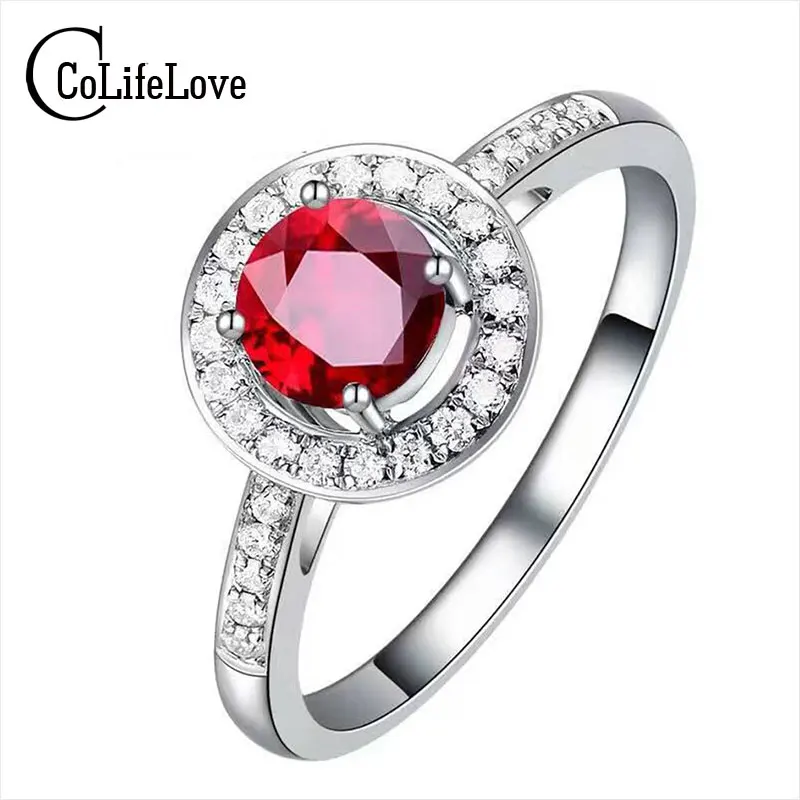 

Classic silver engagement round brilliant cut natural garnet ring solid 925 silver gemstone ring fashion garnet ring for girl