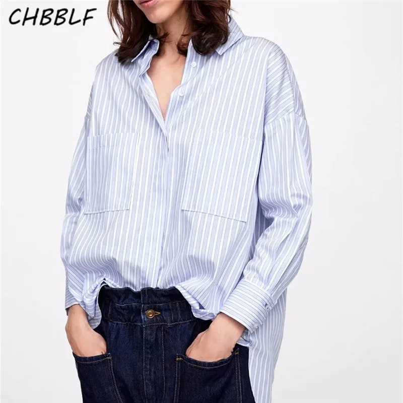 CHBBLF women vintage striped loose blouse long sleeve basic shirts ...