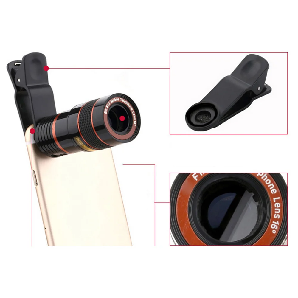 8x 12x Optical Zoom Telescope Lens HD Smartphone Camera Lens for iPhone Samsung Universal Mobile Phone Lens Clip