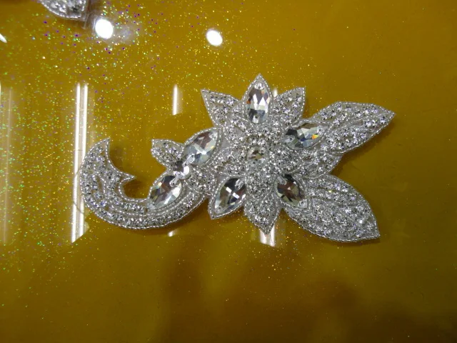 

1pc/lot Silver Crystal Bridal Rhinestone Applique Trim for Bridal Wedding Costume Dress