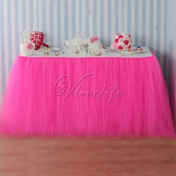 

100cm x 80cm Hot Pink Tulle Tutu Table Skirts Tableware for Wedding Party Baby Shower Birthday Xmas Table Decor