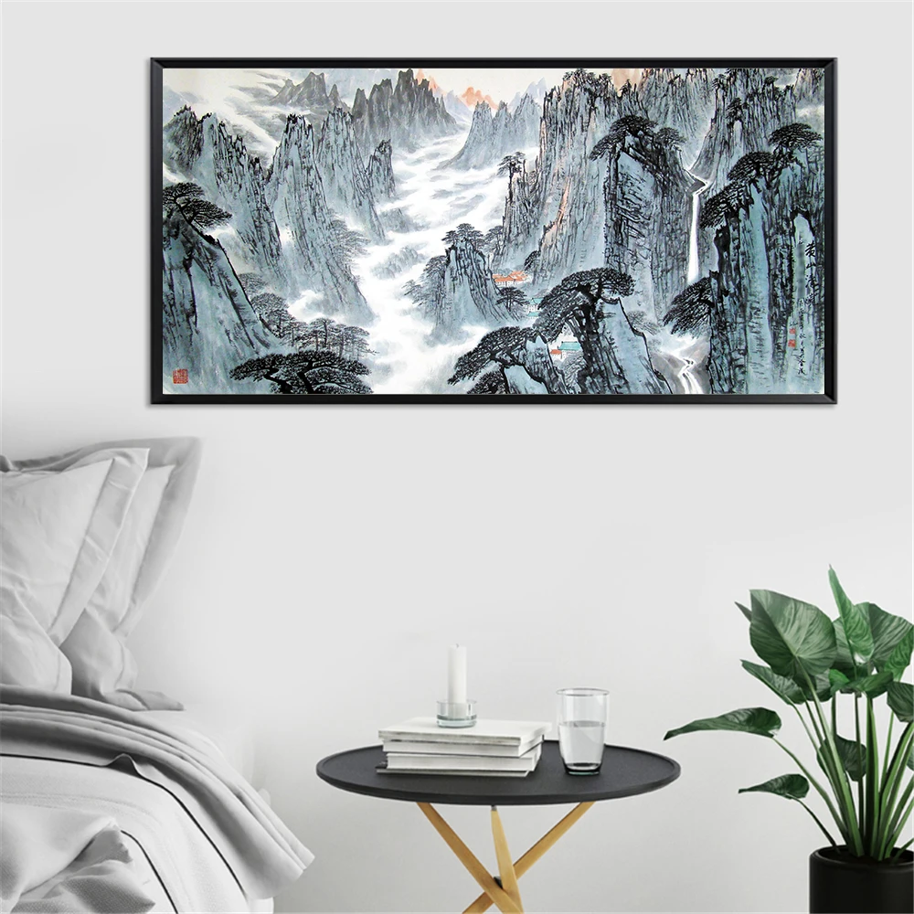 Mount Huangshan Morning Art Landscape Painting Cypress Trees Chinese Decoration Wall Picture For Living Room Canvas Home Decor | Дом и сад