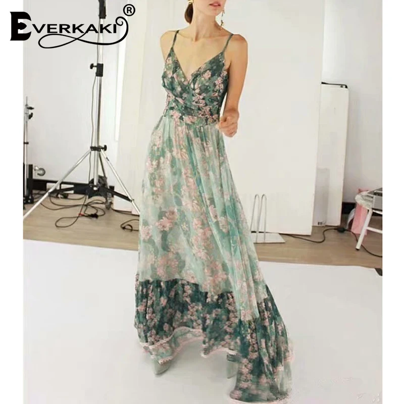 Everkaki Gypsy платье комбинация макси с принтом женское богемное кружевное лоскутное v
