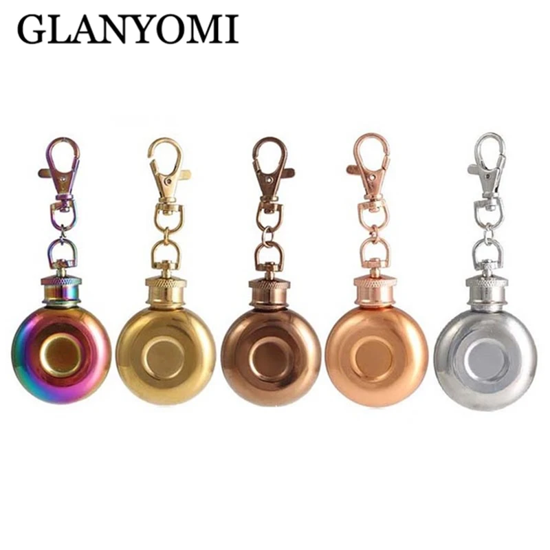 

1oz 28ml Mini Stainless Steel Round Hip Flask with Keychain Liquor Alcohol Whiskey Wine Pot Bottle Small Flasks Drinkware